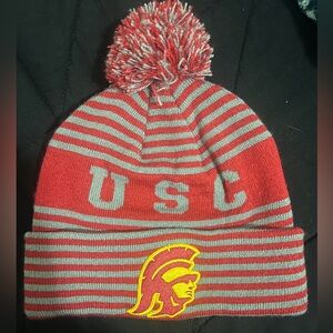 USC Striped Beanie with Pom
